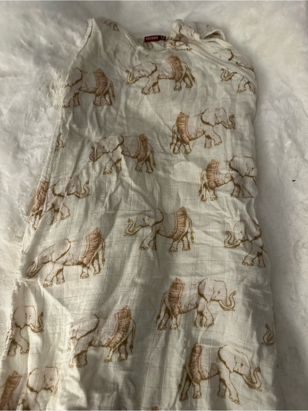 Milkbarn Cream Muslin Sleep Sack with Brown Elephant Print